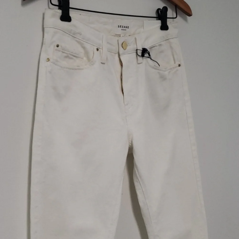 Sezane 1967 ecru denim high rise straight leg pants - Picture 4 of 16